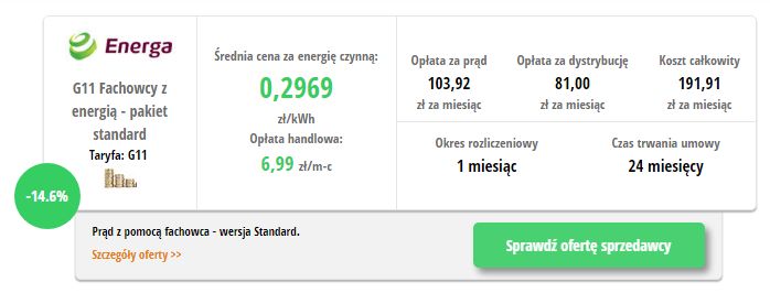 Energa Fachowcy z energią- wynik z porównywarki cen prądu