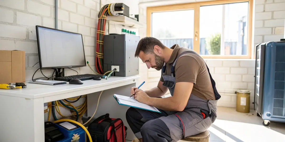 Instalator sprawdzający ogłoszenia branżowe w Internecie