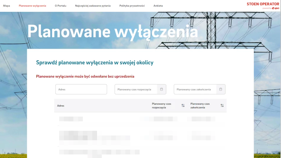 planowane wyłączenia prądu Stoen